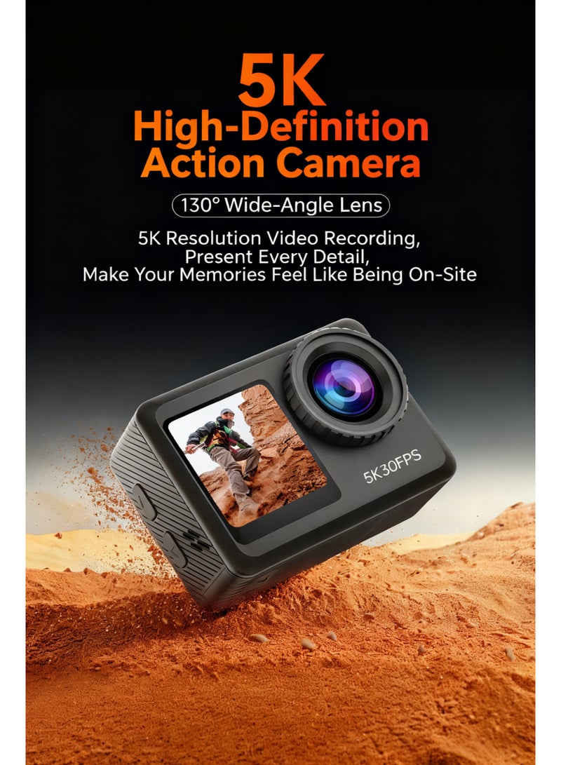 الباندا العملاقة كاميرا رياضية بدقة 5K بمعدل 30 إطارًا في الثانية، وكاميرا أكشن مقاومة للماء بدقة 64 ميجابكسل، مزودة بشاشتين، وتقنية تثبيت الصورة الإلكترونية (EIS)، وزاوية عرض واسعة 130 درجة، ومقاومة للماء حتى عمق 30 مترًا للمغامرات الخارجية. - Image 3