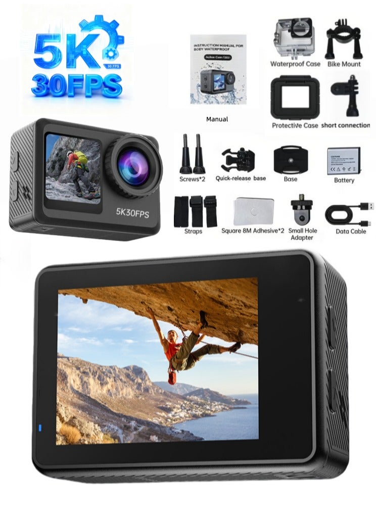 الباندا العملاقة كاميرا رياضية بدقة 5K بمعدل 30 إطارًا في الثانية، وكاميرا أكشن مقاومة للماء بدقة 64 ميجابكسل، مزودة بشاشتين، وتقنية تثبيت الصورة الإلكترونية (EIS)، وزاوية عرض واسعة 130 درجة، ومقاومة للماء حتى عمق 30 مترًا للمغامرات الخارجية. - Image 1