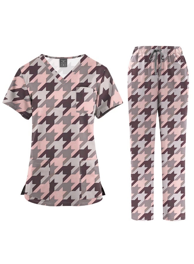 NIBEMINENT Surgical Uniforms Women Printed Medical Scrub Set Beauty Salon Workwear Pet Clinical Scrubs Top + Pant Doctor Nursing Tunic Suit - Image 1