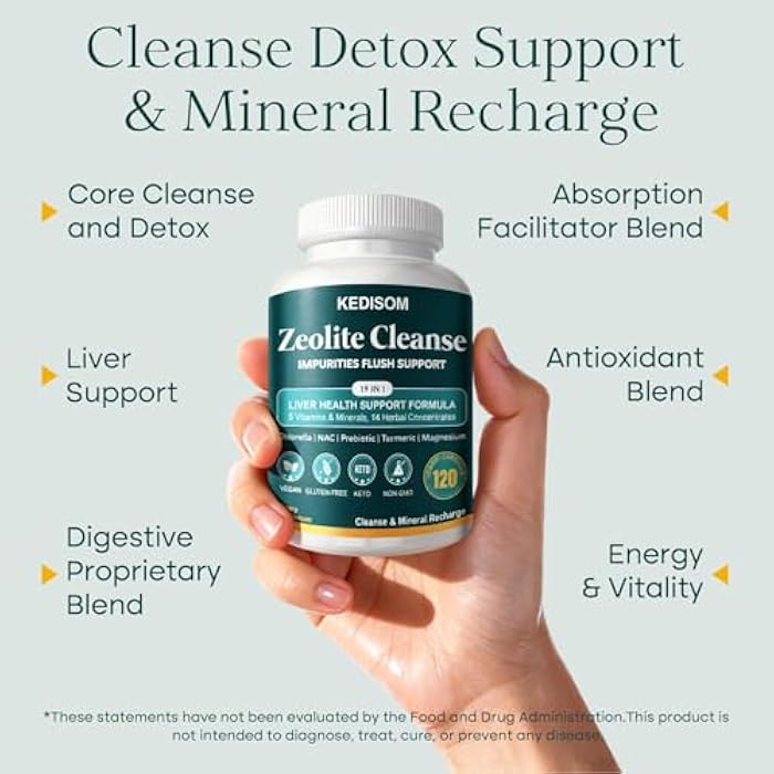 KEDISOM 19 in 1 Liver Cleanse Detox & Repair - Zeolite Detox Supplement for Gut Health, Cognition & Natural Energy with Noni, NAC, Chlorella, Spirulina, ALA, Milk Thistle, Black Pepper & Vitamin C, 120ct - Image 3