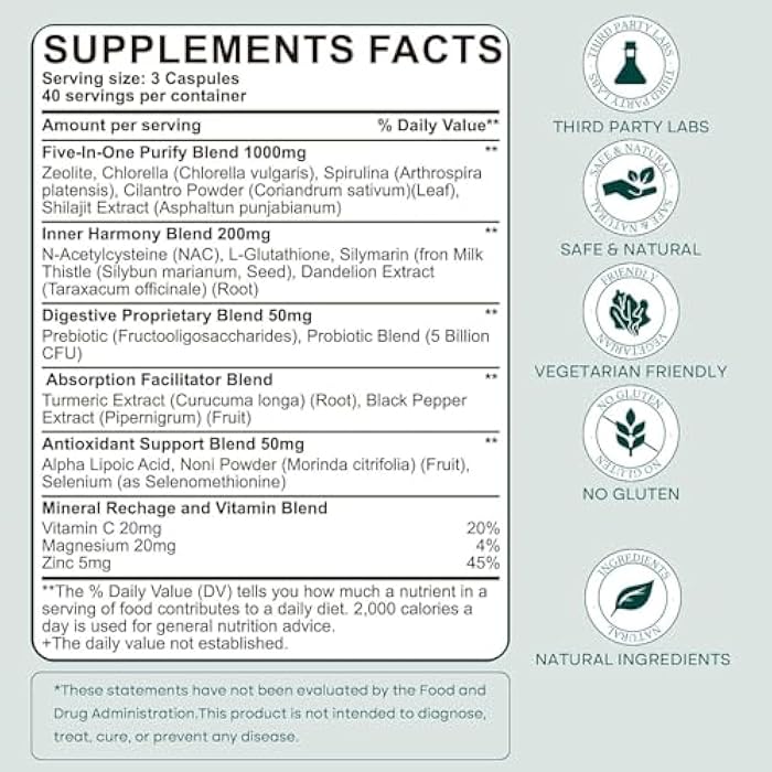 KEDISOM 19 in 1 Liver Cleanse Detox & Repair - Zeolite Detox Supplement for Gut Health, Cognition & Natural Energy with Noni, NAC, Chlorella, Spirulina, ALA, Milk Thistle, Black Pepper & Vitamin C, 120ct - Image 5