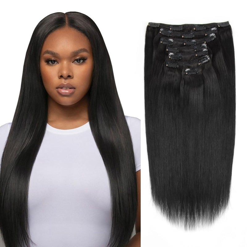 Sassina 18 Inch Silky Straight Clip In Human Hair Extensions Real Remi Seamless Clip in Hair for Black Women 120 Grams With 7 Pcs 17 Clips