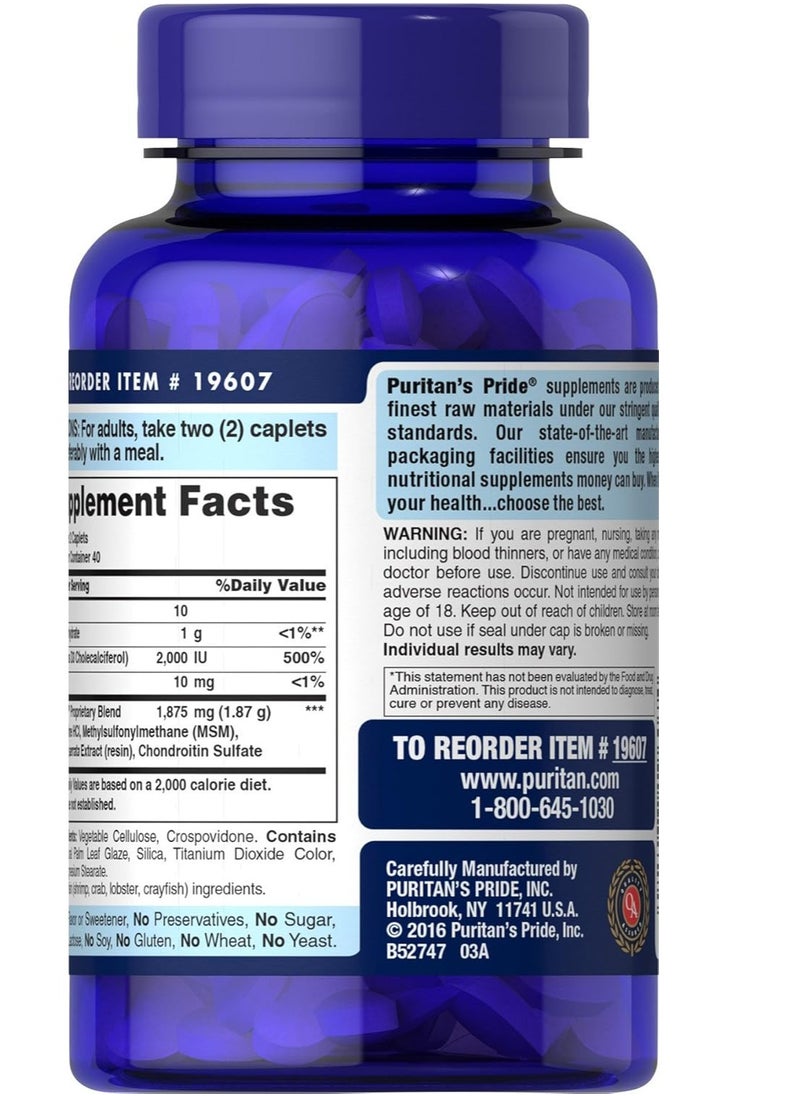 Puritan's Pride - Triple Strength Glucosamine Chondroitin with Vitamin D3 Caplets, 80 Count 40 Servings - Image 1