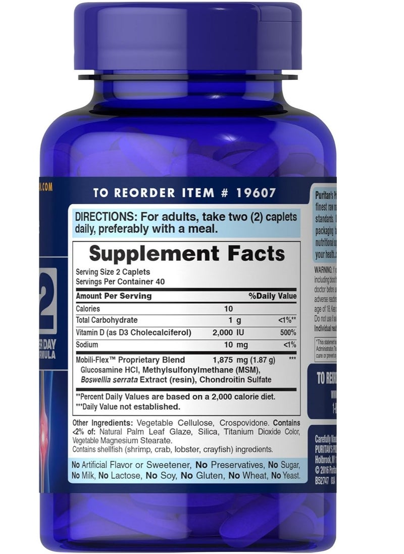 Puritan's Pride - Triple Strength Glucosamine Chondroitin with Vitamin D3 Caplets, 80 Count 40 Servings - Image 1