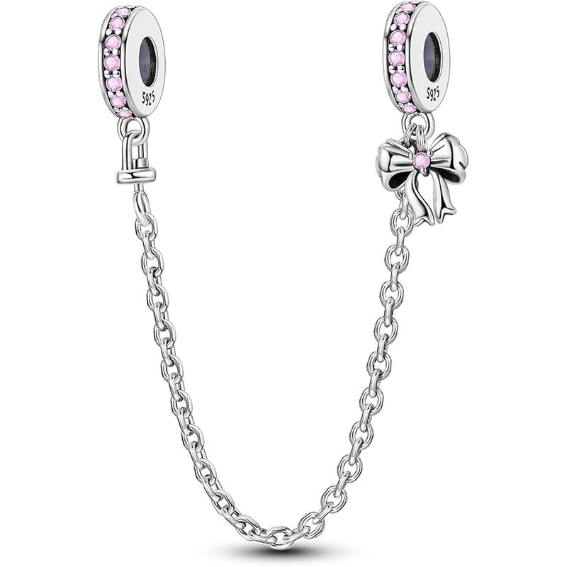 Hapour 925 Sterling Silver Safety Chain Charm Dangle Pendants Clip Beads for Bracelet Bow Knot Love Butterfly Sunflower Stopper Spacer Charm for Women - Image 1