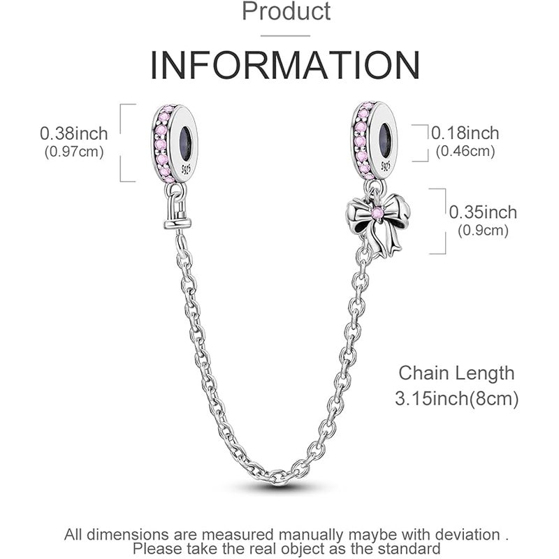 Hapour 925 Sterling Silver Safety Chain Charm Dangle Pendants Clip Beads for Bracelet Bow Knot Love Butterfly Sunflower Stopper Spacer Charm for Women - Image 3