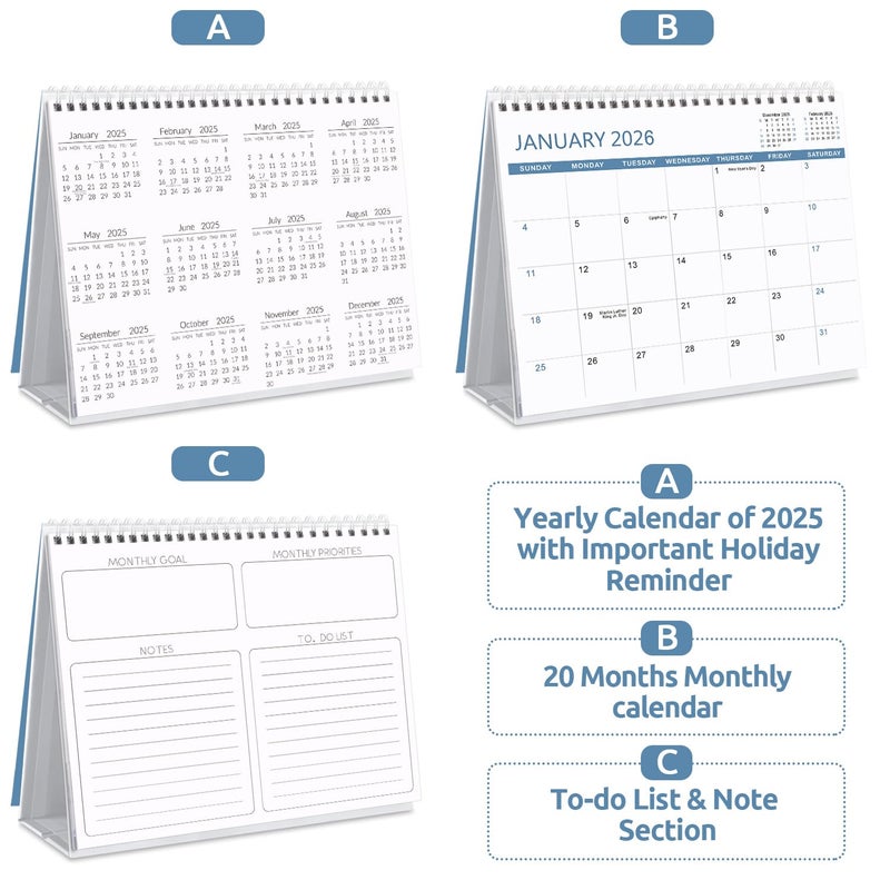 SKYDUE Desk Calendar 2025-2026, Jul 2025 to Dec 2026, 18 Months Small Desk Calendar with Planner Stickers, 10" x 8" Desktop Calendar Planner Standing Flip, Blue - Image 4