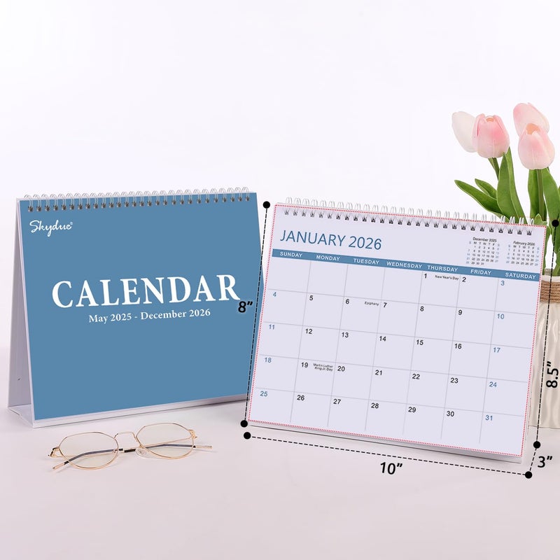 SKYDUE Desk Calendar 2025-2026, Jul 2025 to Dec 2026, 18 Months Small Desk Calendar with Planner Stickers, 10" x 8" Desktop Calendar Planner Standing Flip, Blue - Image 3