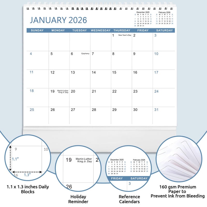 SKYDUE Desk Calendar 2025-2026, Jul 2025 to Dec 2026, 18 Months Small Desk Calendar with Planner Stickers, 10" x 8" Desktop Calendar Planner Standing Flip, Blue - Image 5