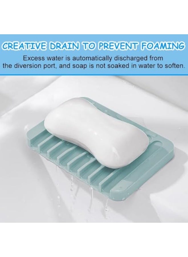 ALMEKAQUZ Self Draining Soap Dishes, 3 Pcs Silicone Soap Saver, Waterfall Drainer Soap Holder for Bathroom, Extend Soap Life, Keep Soap Bars Dry Clean & Easy Cleaning (White, Gray, Teal)  - Image 5