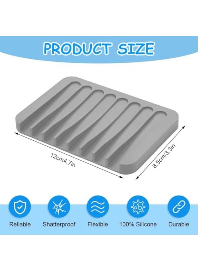 ALMEKAQUZ Self Draining Soap Dishes, 3 Pcs Silicone Soap Saver, Waterfall Drainer Soap Holder for Bathroom, Extend Soap Life, Keep Soap Bars Dry Clean & Easy Cleaning (White, Gray, Teal)  - Image 2