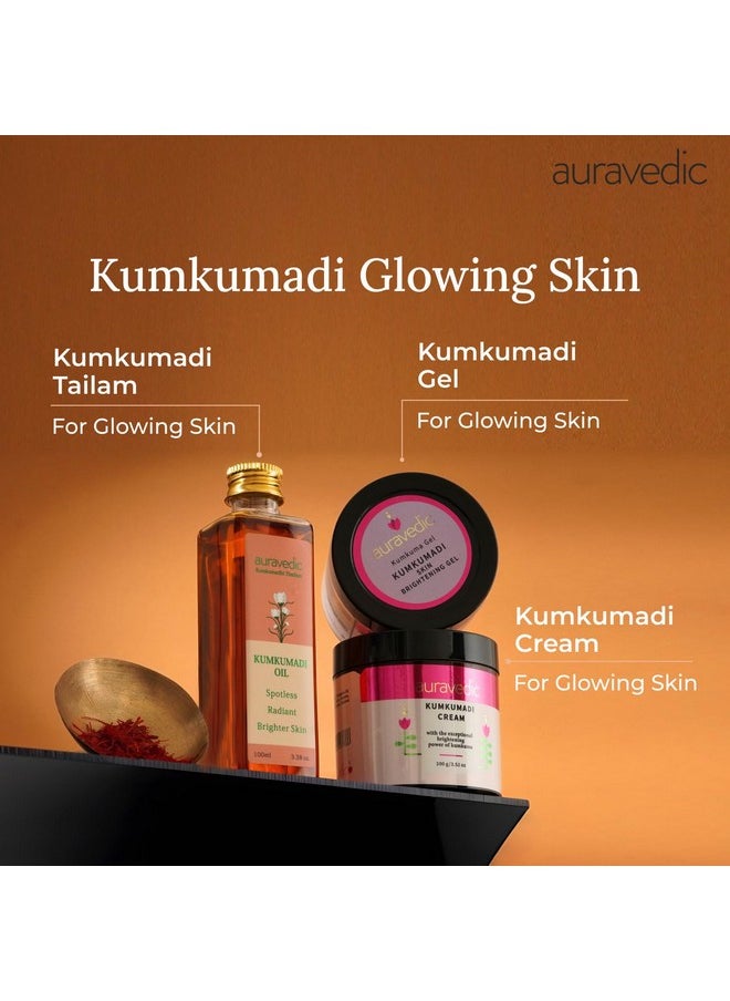 Auravedic - Kumkumadi Glowing Skin With Kumkumadi Tailam Kumkumadi Face Oil For Glowing Skin Kumkumadi Gel And Kumkumadi Face Cream 100 Ml 100G 100 G Pack Of 3 With Kumkumadi Oil Kumkumadi Thailam For Face - Image 1