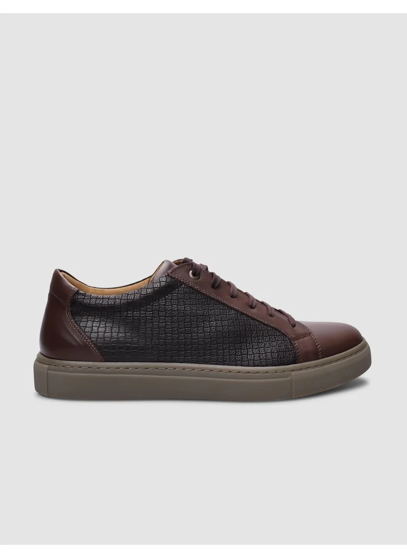 Cabani Brown Square Patterned Lace-up Men's Sneaker