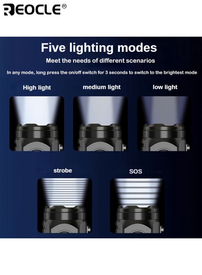 ريوكل مصباح صغير LED قابل للشحن عبر يو إس بي عدسة عين ضفدع ٣ لمبات LED ٥ أوضاع إضاءة صغير محمول مناسب للطوارئ الليلية والمغامرات الخارجية - Image 3
