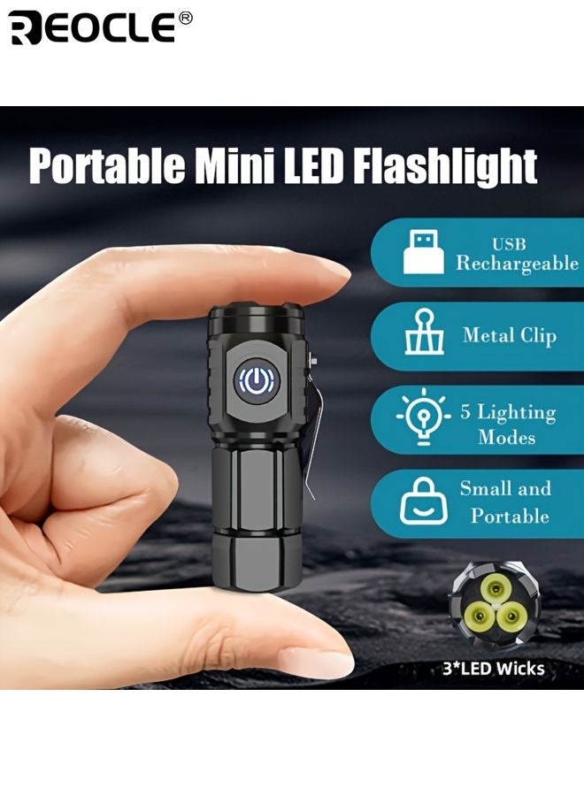 ريوكل مصباح صغير LED قابل للشحن عبر يو إس بي عدسة عين ضفدع ٣ لمبات LED ٥ أوضاع إضاءة صغير محمول مناسب للطوارئ الليلية والمغامرات الخارجية - Image 1