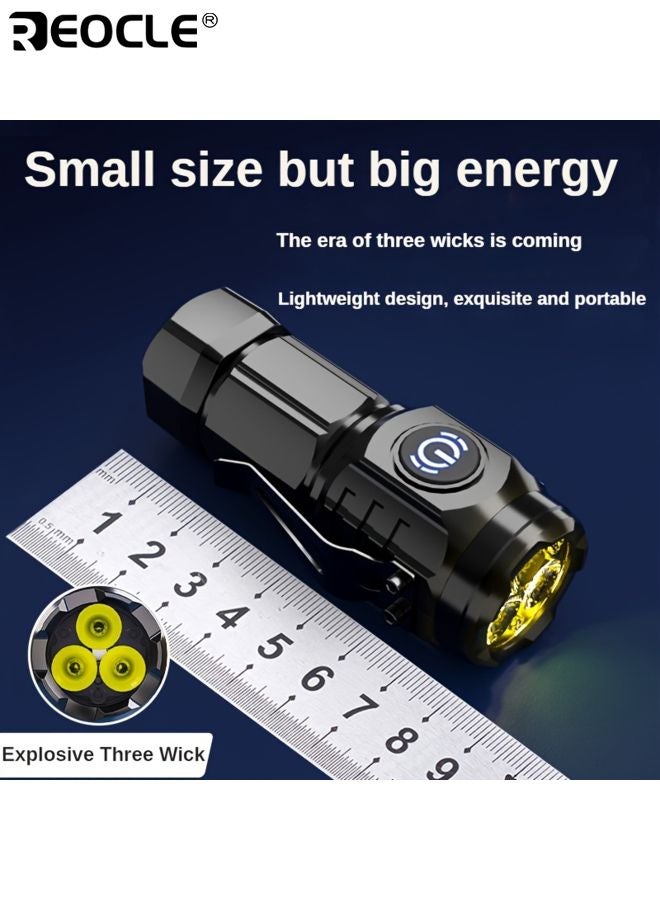 ريوكل مصباح صغير LED قابل للشحن عبر يو إس بي عدسة عين ضفدع ٣ لمبات LED ٥ أوضاع إضاءة صغير محمول مناسب للطوارئ الليلية والمغامرات الخارجية - Image 4