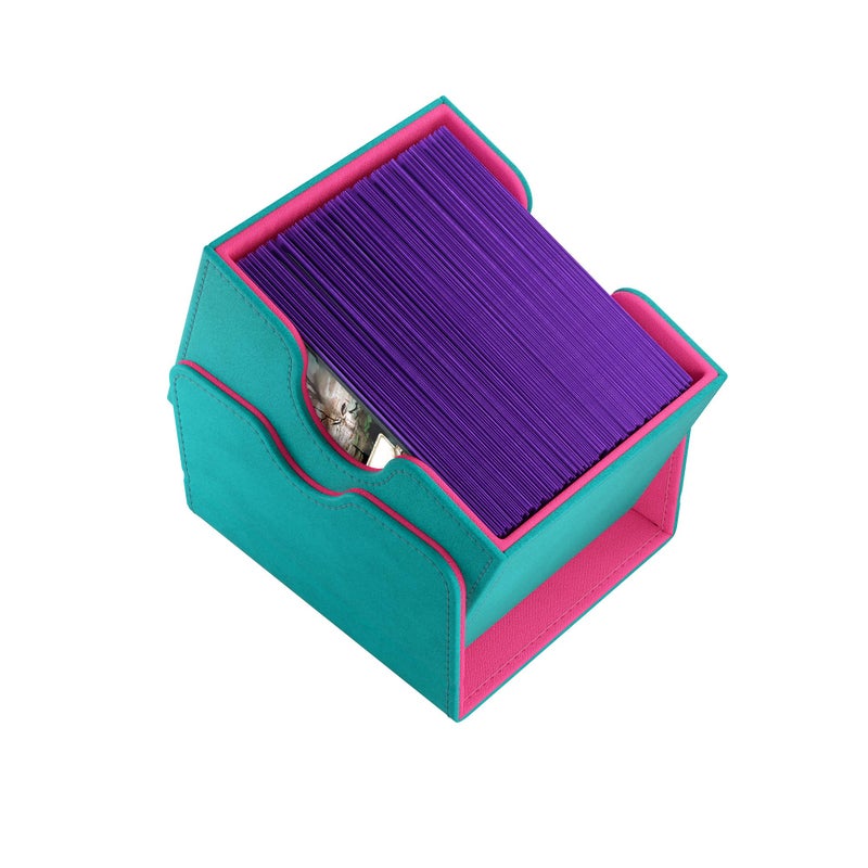 Gamegenic Sidekick 100+ XL Convertible Deck Box - Sideloading Card Storage Box with Removable Cover, Holds 100 Double-Sleeved Cards in Extra Thick Inner Card Sleeves, Teal/Pink Color, Made - Image 3