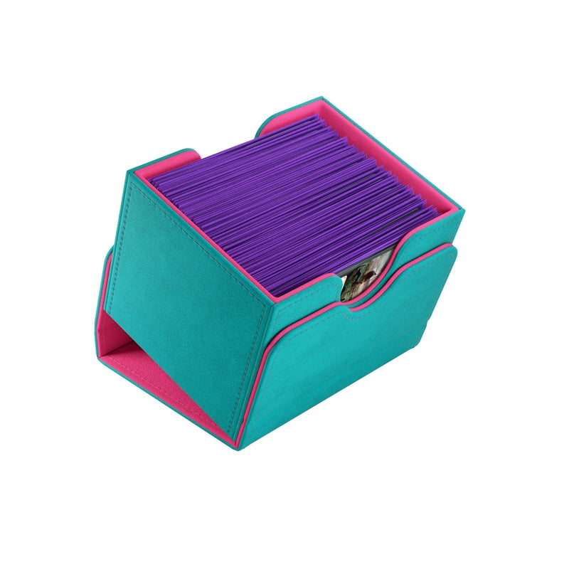 Gamegenic Sidekick 100+ XL Convertible Deck Box - Sideloading Card Storage Box with Removable Cover, Holds 100 Double-Sleeved Cards in Extra Thick Inner Card Sleeves, Teal/Pink Color, Made - Image 4