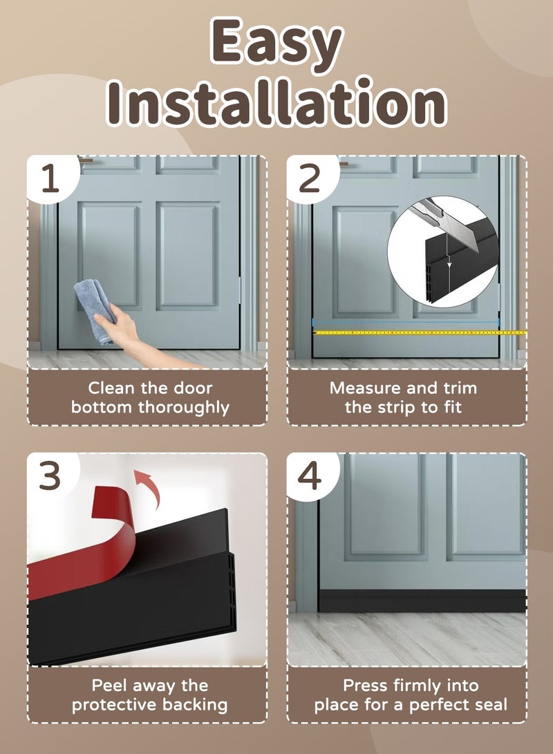 Hahamiya Door Gap Draft Stopper, 100 cm Length Door Bottom Seal, Heavy-Duty Sand & Dust Proof Door Seal, Trimmable Soundproof Door Strip, Self-Adhesive Door Weather Stripping, Suitable for Interior & Exterior Door Gap Sealing, Dustproof, Sound Insulation, Weatherproof Seal - Black. - Image 5