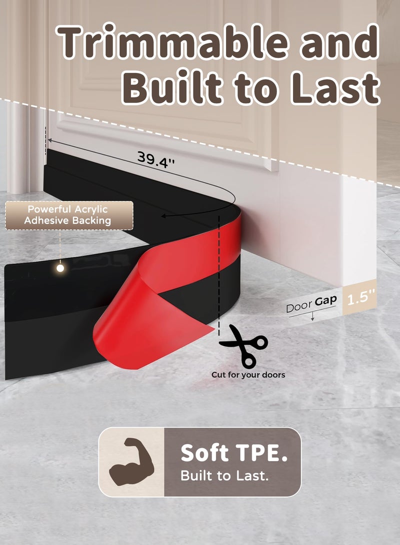 Hahamiya Door Gap Draft Stopper, 100 cm Length Door Bottom Seal, Heavy-Duty Sand & Dust Proof Door Seal, Trimmable Soundproof Door Strip, Self-Adhesive Door Weather Stripping, Suitable for Interior & Exterior Door Gap Sealing, Dustproof, Sound Insulation, Weatherproof Seal - Black. - Image 3