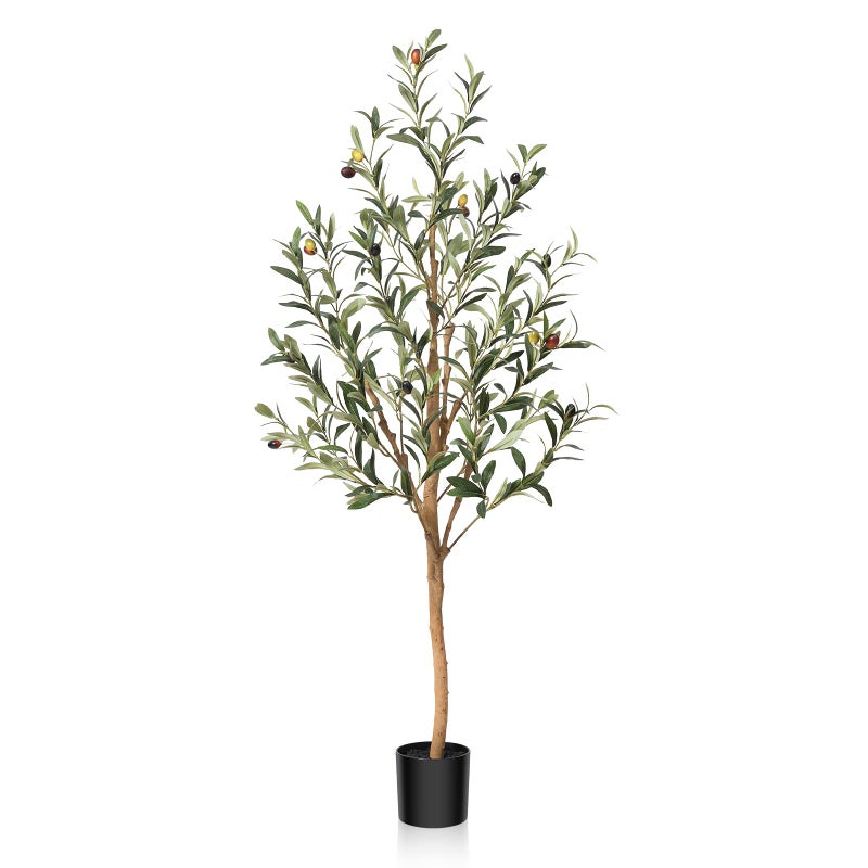 SOGUYI SOGUYI Artificial Olive Tree 4FT Tall Faux Silk Plant with Natural Wood Trunk and Lifelike Fruits for Home Office Decor  Indoor Fake Potted Tree 1 Pack 