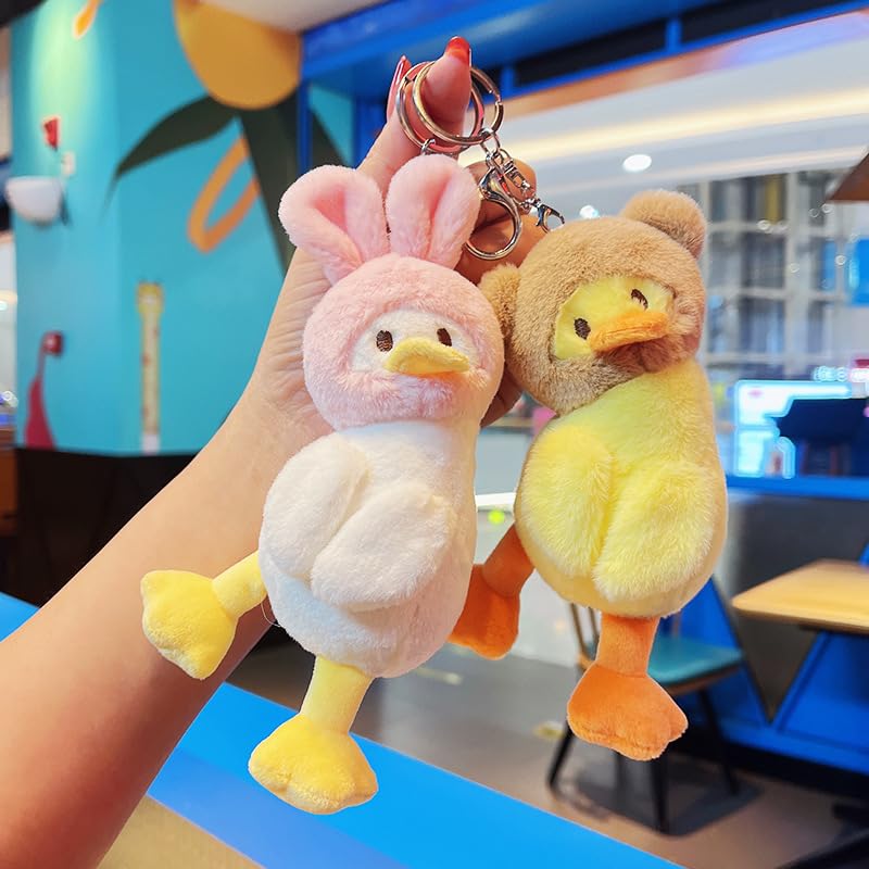 BONICI Men Women Creative Cute Funny Warm Soft Wearing Animal Hat Plush Dancing Yellow White Duck Keychain Key-Chains Keyring New Year Christmas Gift Handbag Car Key Backpack Pendant -Bear - Image 4