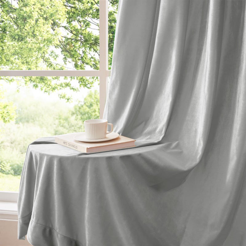 BULBUL Light Grey Velvet Curtains 84 inches Luxury Elegant Living Room Curtain Modern Light Filtering Thermal Insulated Soundproof Privacy Room Darkening Drapes for Classical Bedroom Set of 2 - Image 4