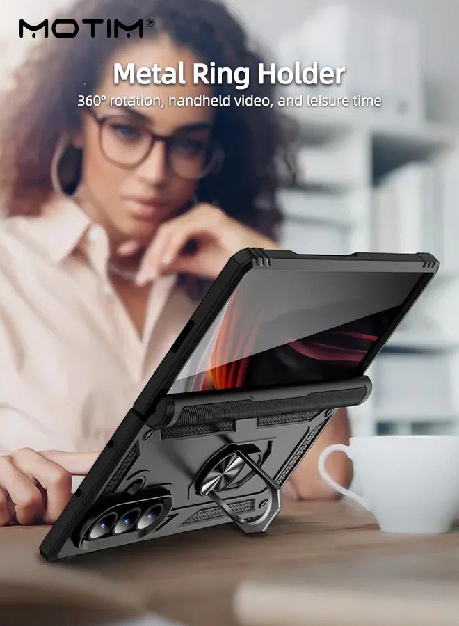Motim Samsung Galaxy Z Fold 7 Case with Armor Design, Heavy Duty Full Protection Built In Kickstand, Phone Case Cover with Rotable Ring Holder - Image 2