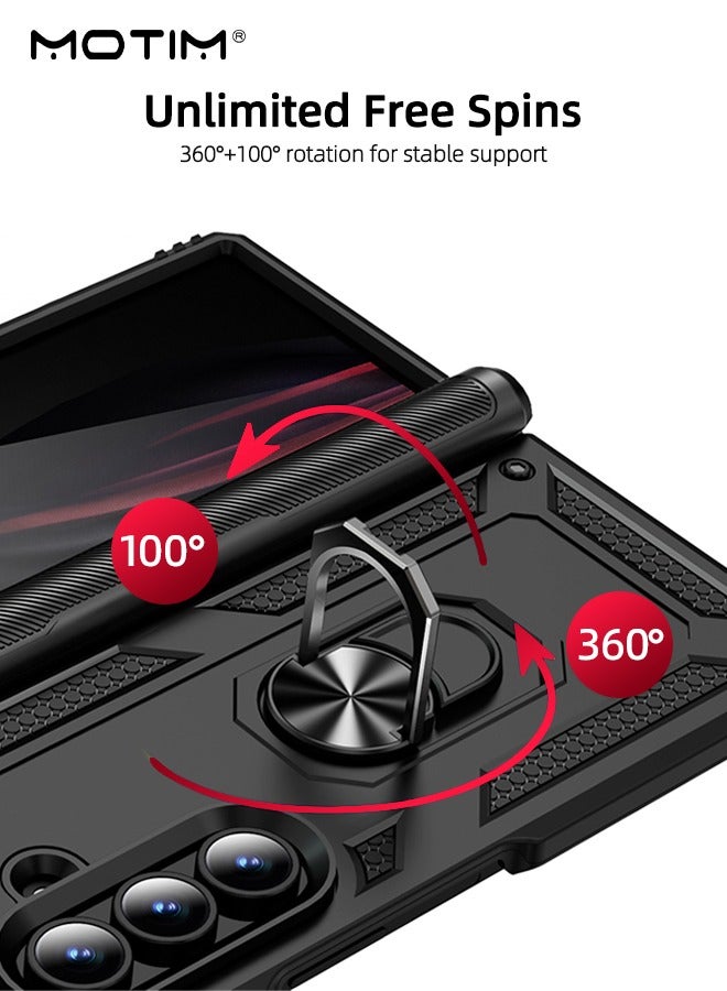 Motim Samsung Galaxy Z Fold 7 Case with Armor Design, Heavy Duty Full Protection Built In Kickstand, Phone Case Cover with Rotable Ring Holder - Image 4
