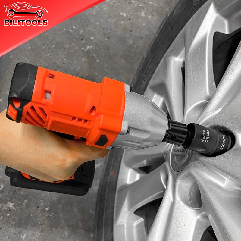 BILITOOLS Lug Nut Impact Socket Set, 1/2 inch Drive Flip Socket Set Metric 17-19 - 21-22 mm & SAE 3/4-13/16-7/8-15/16 inch, Cr-Mo Thin Wall Wheel Protector Nut Socket - Image 2