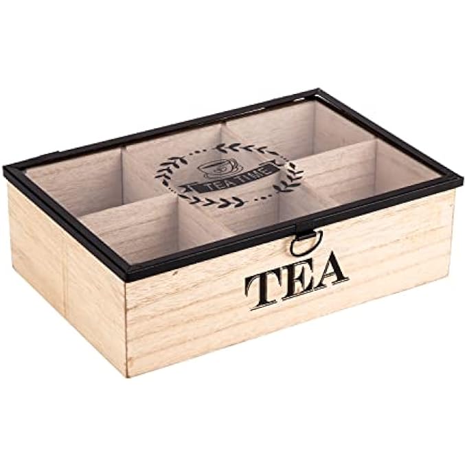 أي كي دي سي صندوق خشبي للوجبات الخفيفة، مقاس 16 سم × 24 سم × 7 سم، كريمي وأسود - Image 1