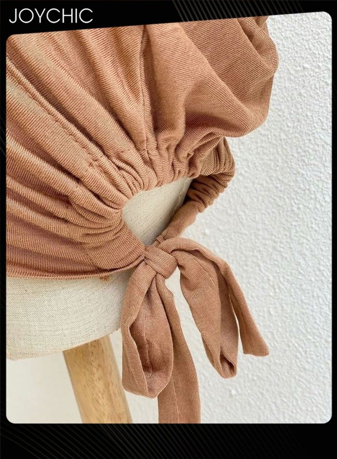 Joychic 3 قطع من أغطية الرأس القابلة للتمدد تحت وشاح العلاج الكيميائي للنساء بلون سادة مع إغلاق برباط خلفي قابل للتعديل - Image 5