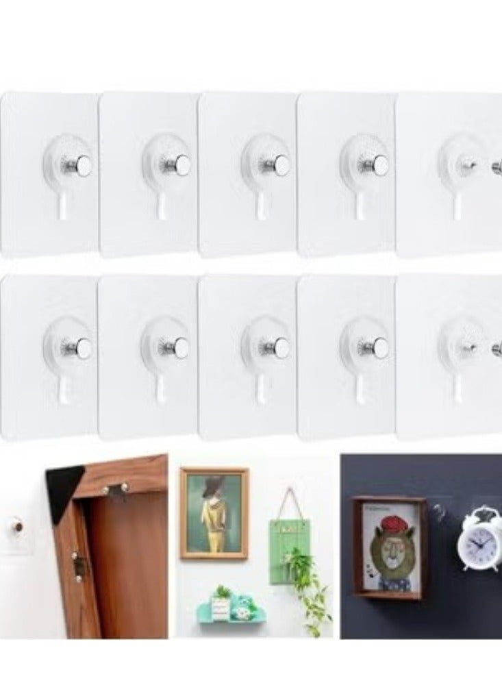 خطافات حائط سحرية - 10 مثبتات متينة بدون مسامير للإطارات والمكرمية والديكور المنزلي - تركيب مخفي وآمن وسهل، لا حاجة للحفر - Image 1