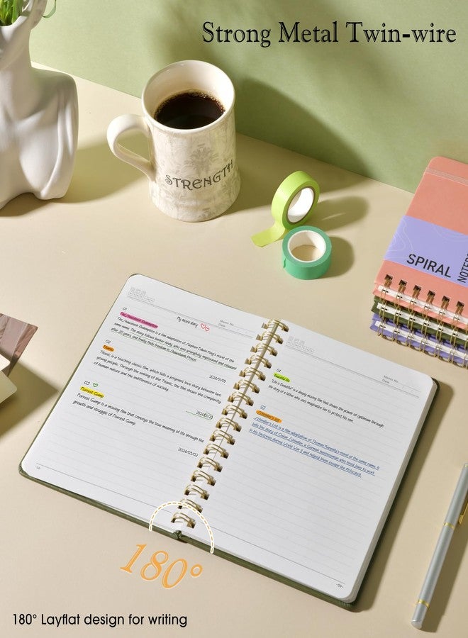 PAPEJOON Lined Spiral Journal Notebook, A5 Hardcover Spiral Journals for Women Men, 150 Numbered Pages Spiral Bound Notebook, 100 GSM College Ruled Notebooks for Work, Note Taking 5.75" x 8.38", Olive Green - Image 5