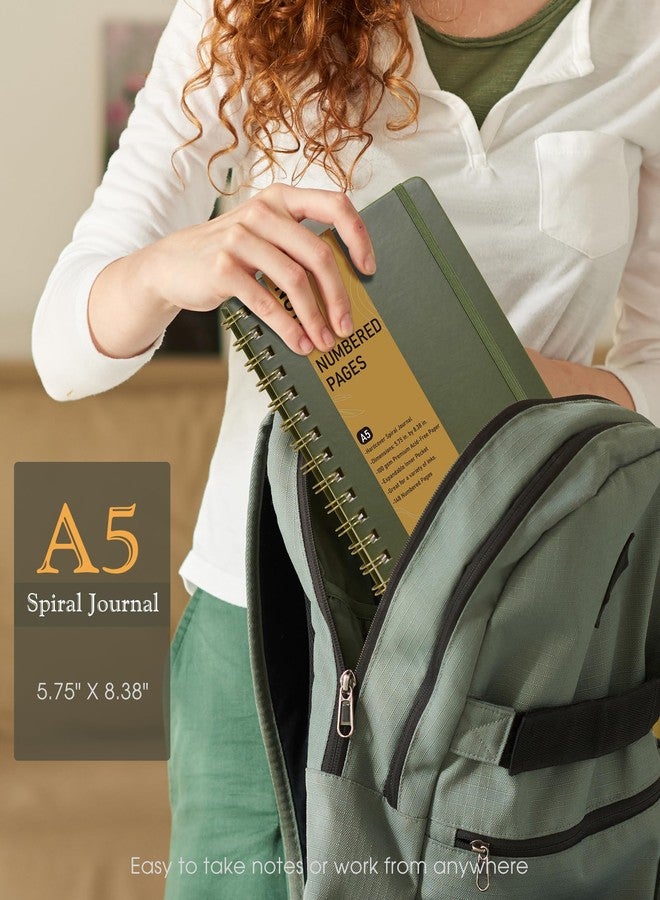 PAPEJOON Lined Spiral Journal Notebook, A5 Hardcover Spiral Journals for Women Men, 150 Numbered Pages Spiral Bound Notebook, 100 GSM College Ruled Notebooks for Work, Note Taking 5.75" x 8.38", Olive Green - Image 3
