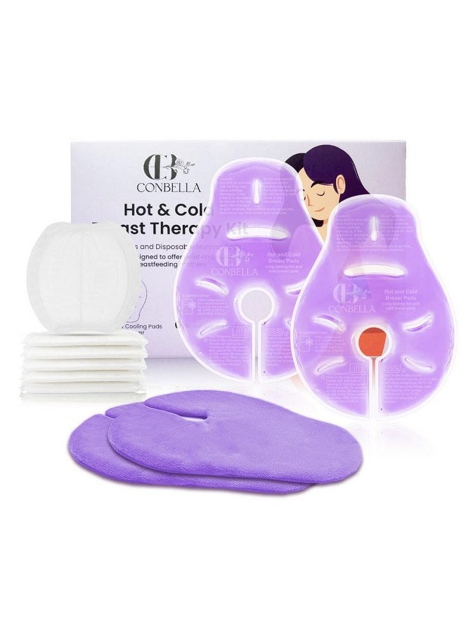 CONBELLA 2 Larger Breast Ice Packs with Soft Covers and 6 Breast Pads for Leaking Milk, Hot and Cold Breast Therapy Packs, Breastfeeding Essentials for Relief of Clogged Ducts, Nipple Pain, Engorgement - Image 1