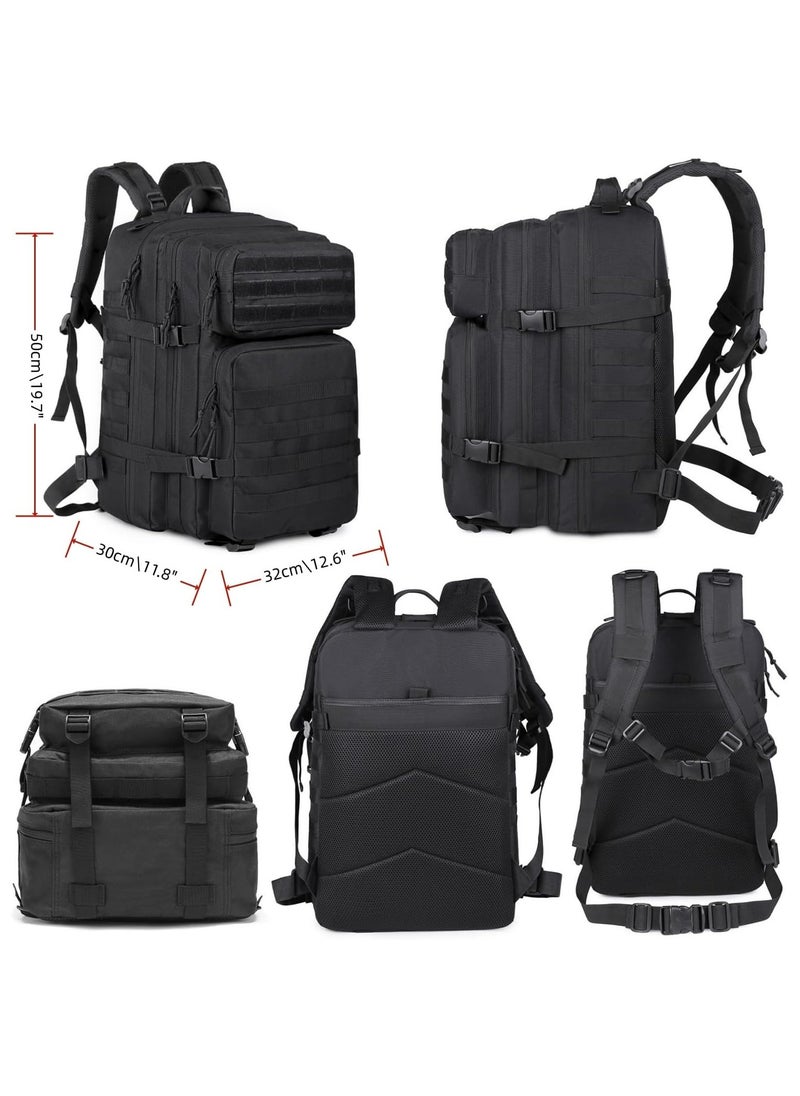 WAKYME 56L-75L Military Tactical Backpack Large Day Backpack for Men 3 Days Assault Pack Bug Out Bag Water Resistant and Heavy Duty Hiking Treeking Rucksack （Black）  - Image 4