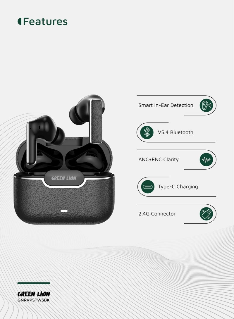 GREEN LION River Plus True Wireless Earbuds ANC + ENC Clarity and 2.4G Connector / Wireless Charging / Waterproof Earbuds / True Wireless Headphones / Hands-Free Headphone / 6-Mic ENC Calls / Smart In-Ear Headphones for Music, Calls & Gaming - Black - Image 2