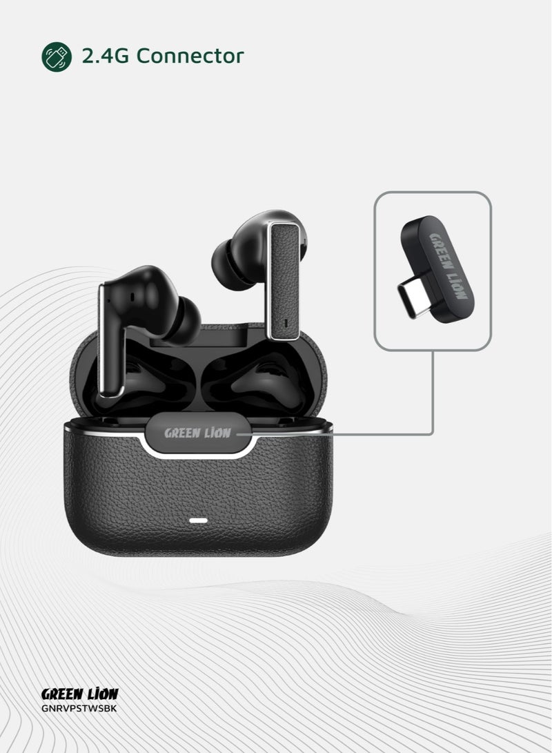 GREEN LION River Plus True Wireless Earbuds ANC + ENC Clarity and 2.4G Connector / Wireless Charging / Waterproof Earbuds / True Wireless Headphones / Hands-Free Headphone / 6-Mic ENC Calls / Smart In-Ear Headphones for Music, Calls & Gaming - Black - Image 5