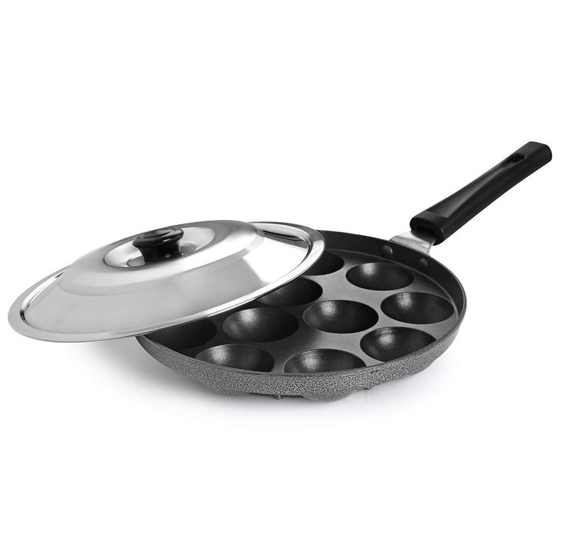 PANCA Non-Stick 12 Cavity Appam Patra with Stainless Steel Lid | Single Handle Paniyaram Pan for Appe, Paddu & Ponganalu | Easy Cooking, Even Heat for Home Kitchens - Image 2
