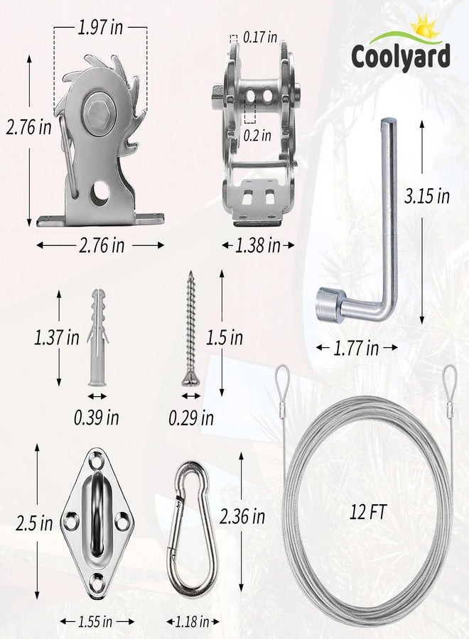 COOLYARD Shade Sail Hardware Kit Ratchet Winch Set Cable Rope Tightener 6 Inch Hanging Kit Pad Eyes Snap Hooks for Rectangle Square Triangle Shade Sail Installation - Image 4