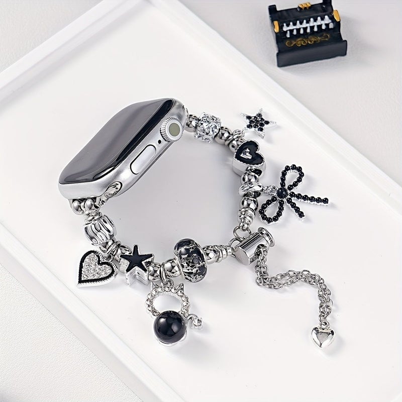 ربطة أنيقة بسلسلة لساعة iWatch مقاسات 38 40 41 42 ملم، فضي وأسود - Image 3