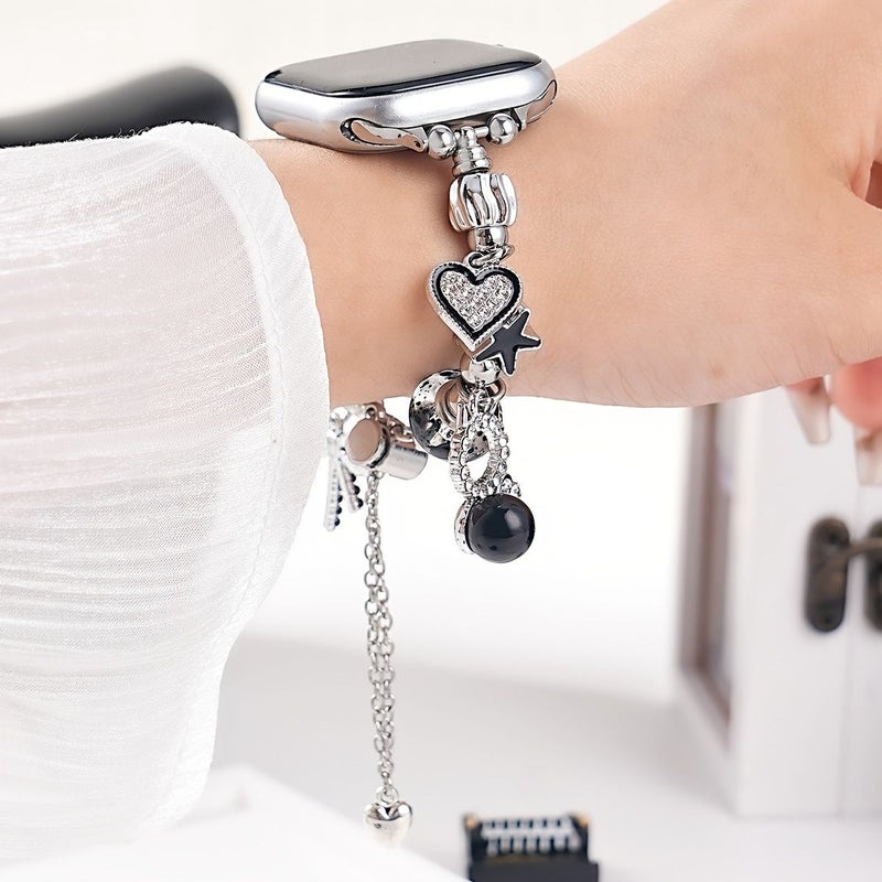 ربطة أنيقة بسلسلة لساعة iWatch مقاسات 38 40 41 42 ملم، فضي وأسود - Image 5