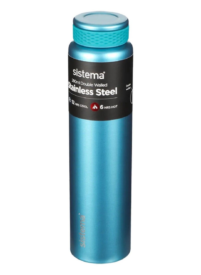 Sistema 280ML Chic Stainless-Steel Bottle, designed with double walled insulation and 100% Leak Proof to keep drinks Hot & Cool, BPA Free. Teal. - Image 1