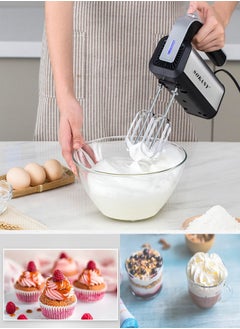 sokany Hand Mixer, 800W Handheld Mixer, Electric Egg Beater, Electric Whisk,  5-Speed Plus Turbo Hand Blender Electric With 4 Stainless Steel Attachments(2 Beaters, 2 Dough Hooks), Silver/White  - Image 2