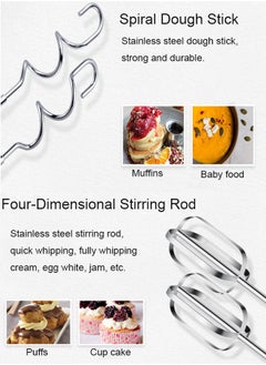 sokany Hand Mixer, 800W Handheld Mixer, Electric Egg Beater, Electric Whisk,  5-Speed Plus Turbo Hand Blender Electric With 4 Stainless Steel Attachments(2 Beaters, 2 Dough Hooks), Silver/White  - Image 3