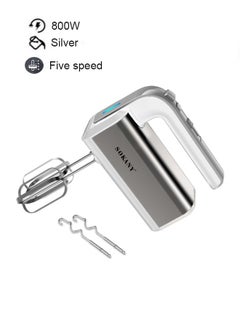 sokany Hand Mixer, 800W Handheld Mixer, Electric Egg Beater, Electric Whisk,  5-Speed Plus Turbo Hand Blender Electric With 4 Stainless Steel Attachments(2 Beaters, 2 Dough Hooks), Silver/White  - Image 1