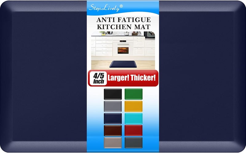 StepLively 4/5 Inch Thick Kitchen Mat - Cushioned Anti Fatigue Mats for Kitchen Floor - Easy to Clean, Waterproof, Non-Slip Kitchen Rug for Sink, Office, Kitchen (17''x28'' Blue) - Image 1