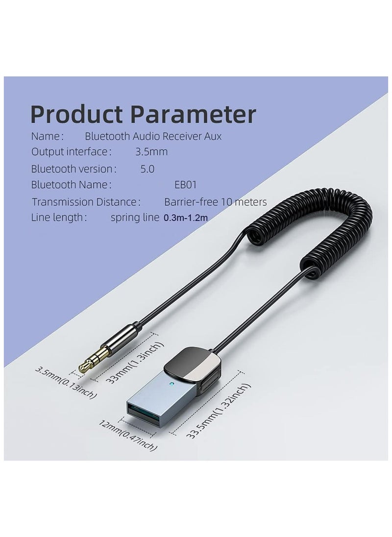 غنافوتو - محول بلوتوث أوكس، جهاز استقبال لاسلكي بلوتوث للسيارة v5.0 مستقبل لاسلكي USB إلى محول مقبس 3.5 ملم مدخل ميكروفون مدمج لمكالمات بدون استخدام اليدين التوصيل والتشغيل، التشغيل التلقائي لمكبر صوت السيارة، الصوت المنزلي - Image 1