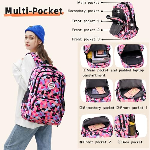 Bansusu 3Pcs Geometric Print Girls Backpack and Lunch Bag Set for Kids Elmentary Middle School Bags Bookbag - Image 4